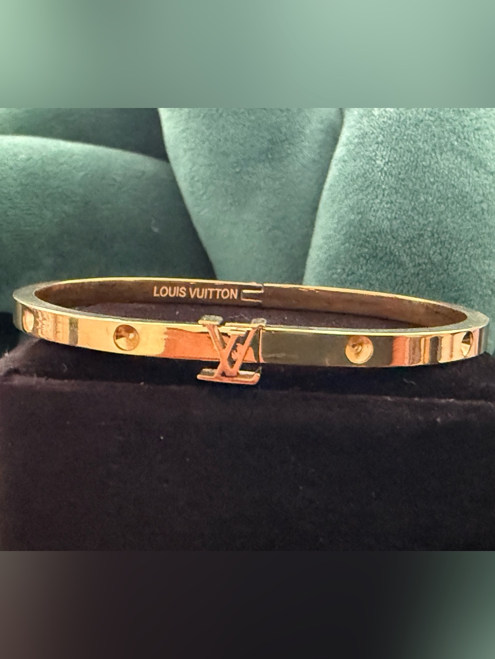Luxury L. V. Gold Hinged Bangle  Bracelet